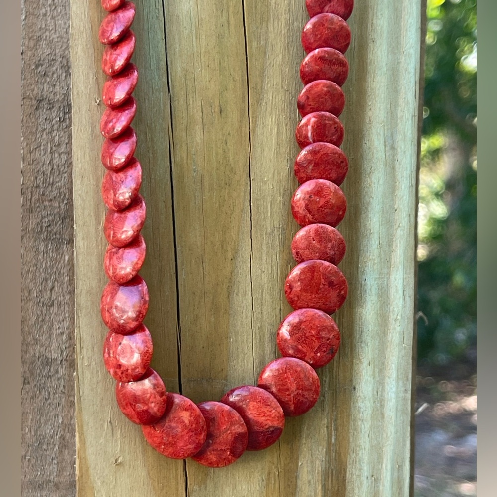 Jay King Sterling Silver Graduated Disc Necklace with Polished Red Coral Stones